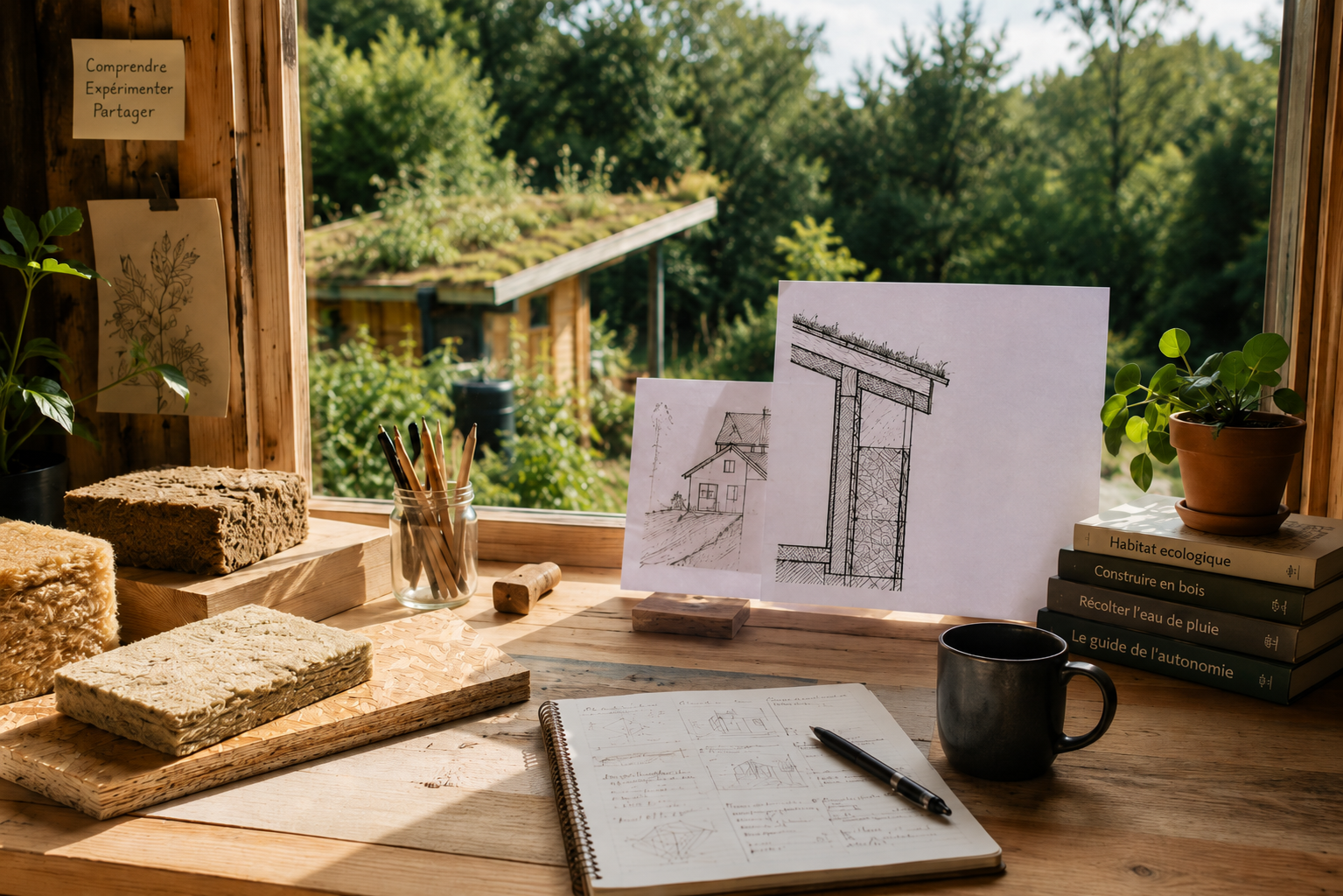 Espace de travail consacré à l’habitat écologique, aux matériaux et à la conception